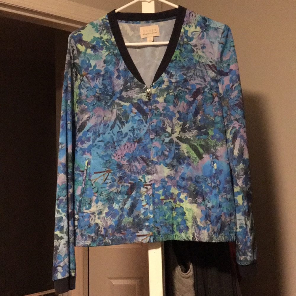 Hinge blue floral bomber jacket
